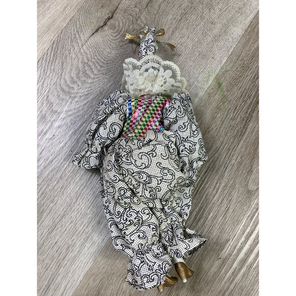 Vintage Harlequin Porcelain Clown Doll 10” Hand Painted Figurine Lace Ruffle - Picture 4 of 10